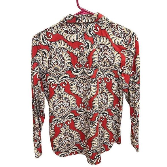 Chico's Women's Blouse Size (0) US 4, Paisley Print Non-Iron Button Up Red #BH - Picture 3 of 4